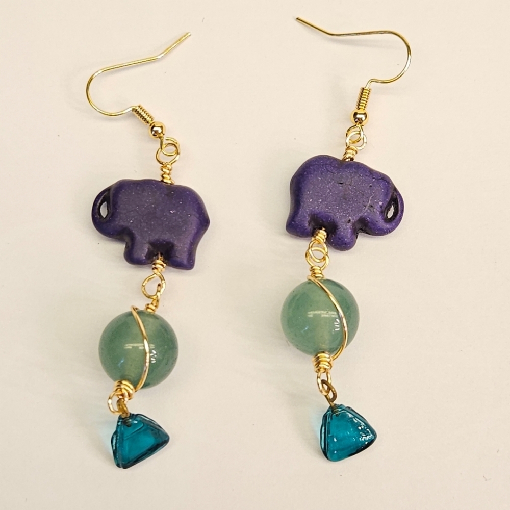 Purple Elephant Dangle Earrings